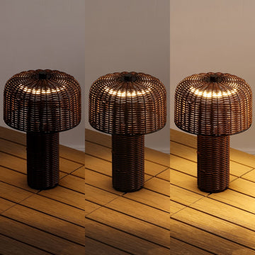 Mia 10" Modern Scandinavian Indoor/Outdoor Faux Wicker Rechargeable/Cordless Dimmable Integrated LED Table Lamp, Set of 2